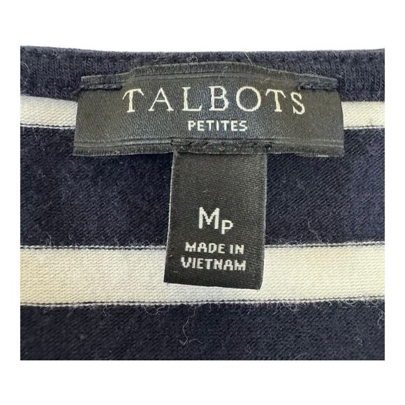 Talbots Petites Navy White Striped Ruffle Sleeve Knit Top MP - Picture 4 of 7